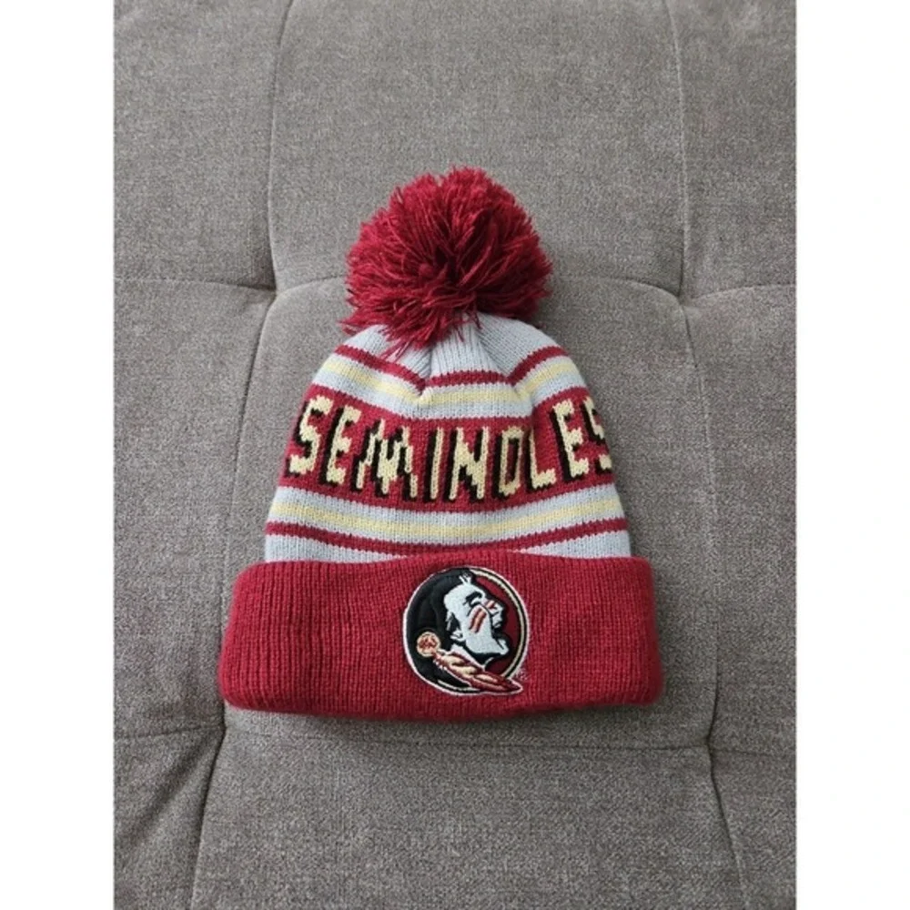 New Era Florida State Seminoles Youth Beanie Hat Knit Pom FSU Garnet Gold